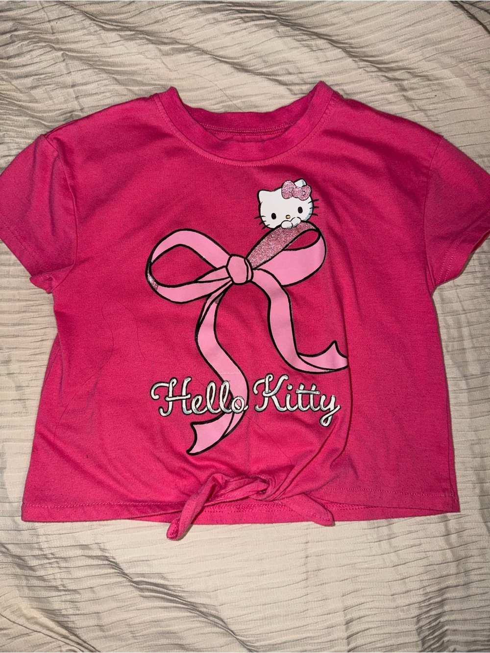 Sanrio Hello Kitty Hot Pink Bow Tie Front-Knot Tee